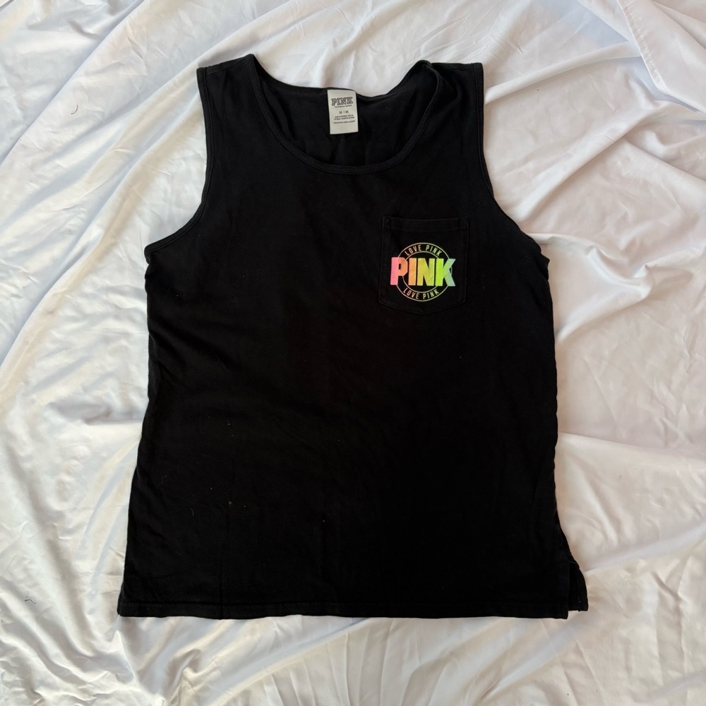 PINK Love Pink Black Muscle Tank Oversized Sz M
